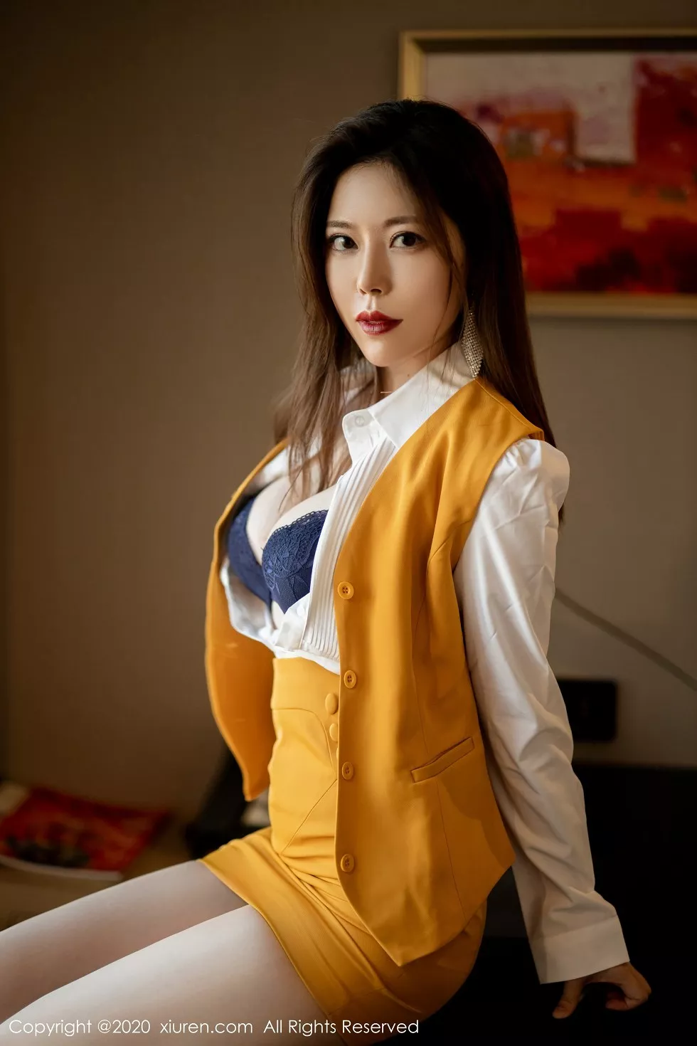 Xgyw.Org_XiuRen第2850期_嫩模白茹雪Abby飒爽黄色职业装半脱露性感黑色内衣撩人诱惑写真40P