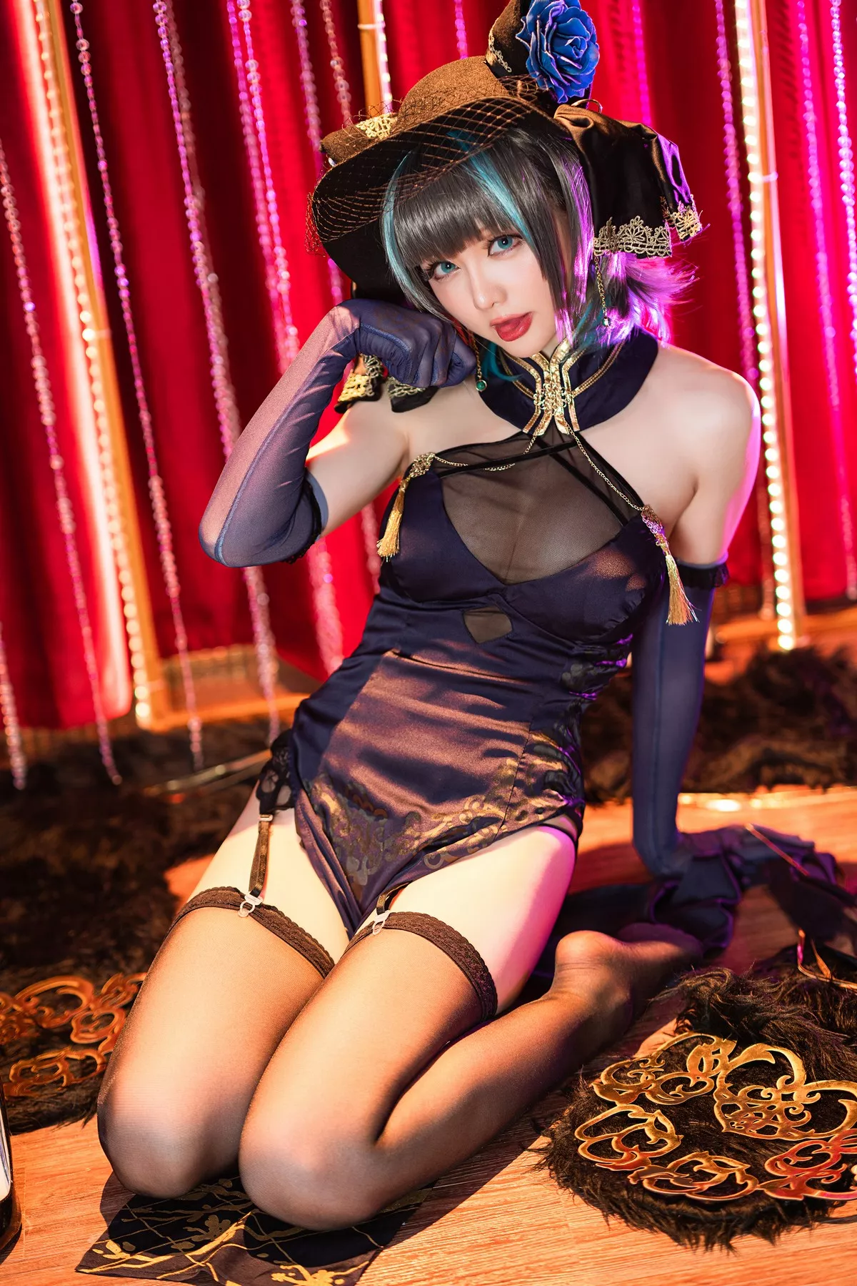 Xgyw.Org_Coser小姐姐星之迟迟柴郡音乐绚烂主题私房黑色薄透服饰配黑丝吊袜诱惑写真72P