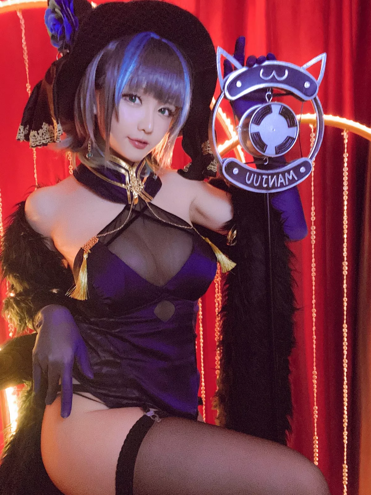 Xgyw.Org_Coser小姐姐星之迟迟柴郡音乐绚烂主题私房黑色薄透服饰配黑丝吊袜诱惑写真72P