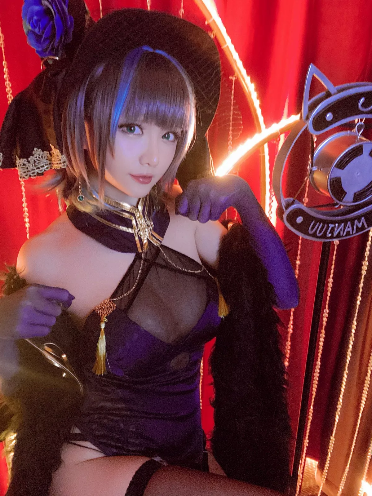 Xgyw.Org_Coser小姐姐星之迟迟柴郡音乐绚烂主题私房黑色薄透服饰配黑丝吊袜诱惑写真72P