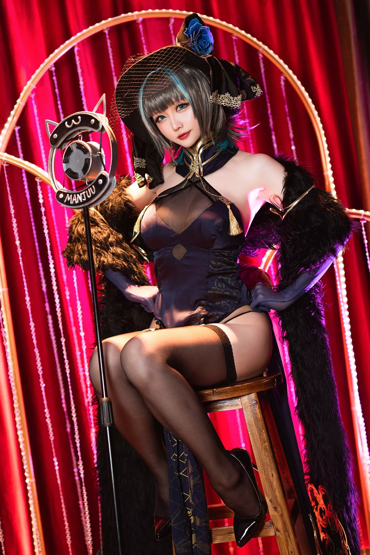 Xgyw.Org_Coser小姐姐星之迟迟柴郡音乐绚烂主题私房黑色薄透服饰配黑丝吊袜诱惑写真72P