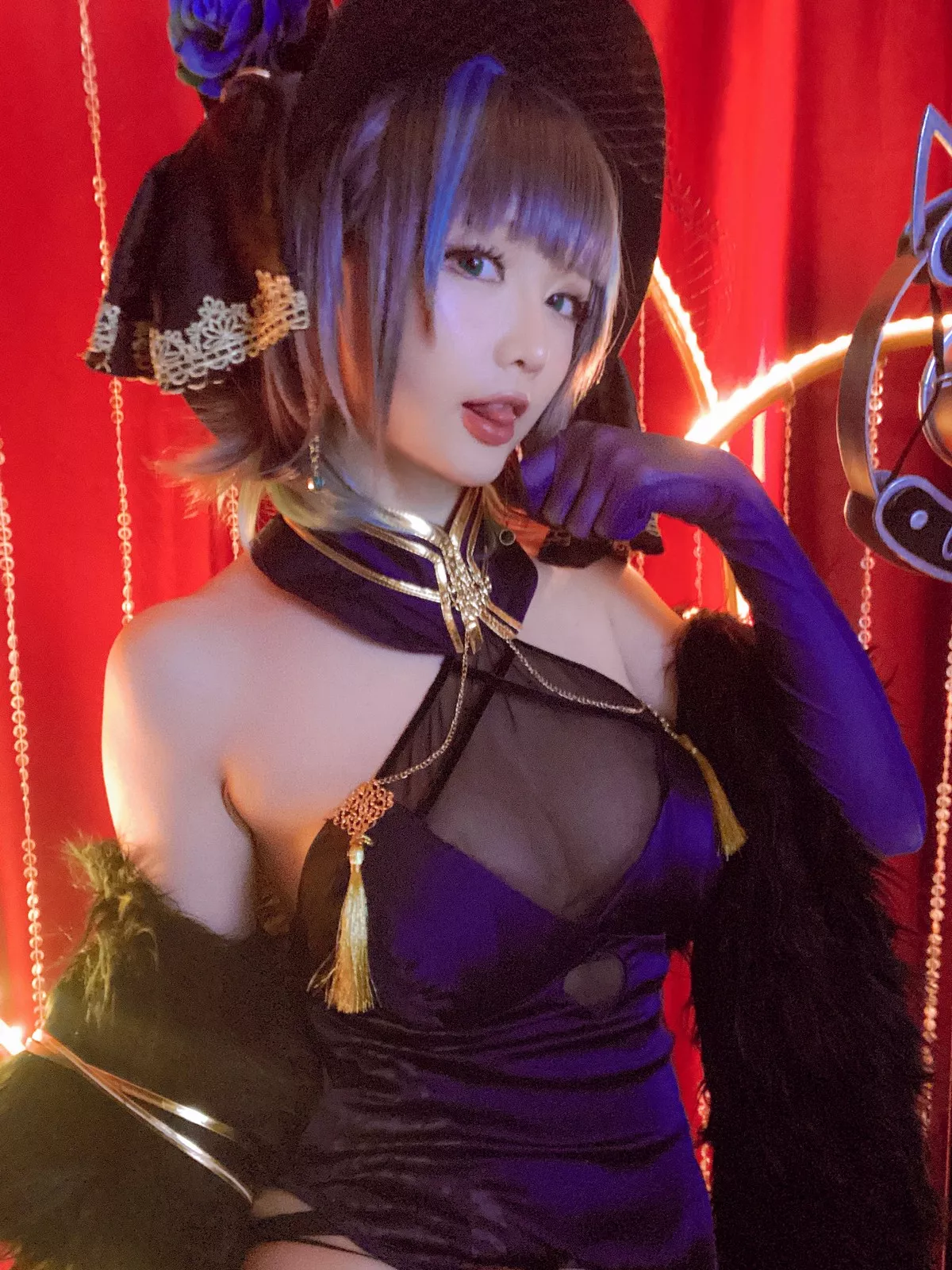 Xgyw.Org_Coser小姐姐星之迟迟柴郡音乐绚烂主题私房黑色薄透服饰配黑丝吊袜诱惑写真72P