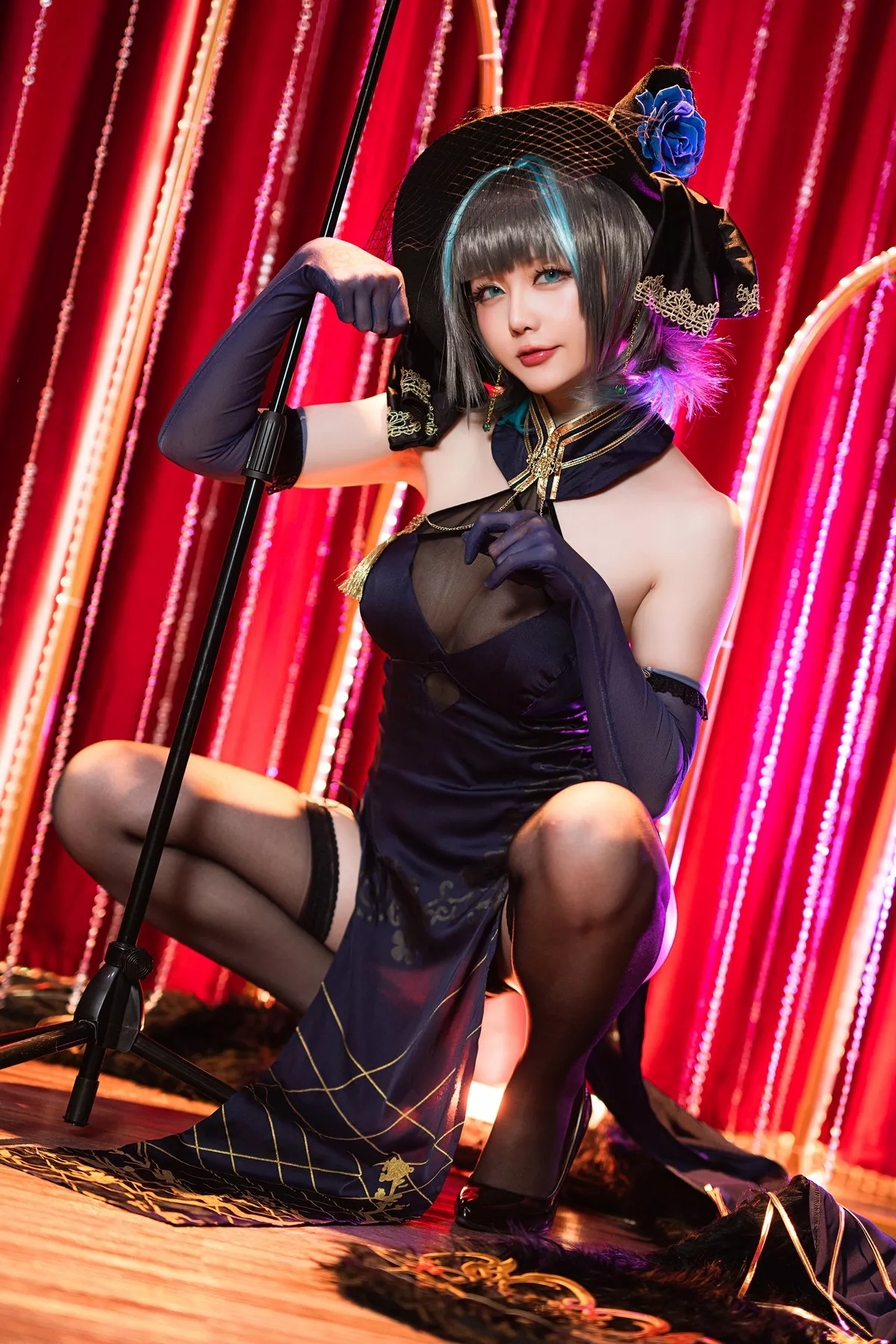 Xgyw.Org_Coser小姐姐星之迟迟柴郡音乐绚烂主题私房黑色薄透服饰配黑丝吊袜诱惑写真72P