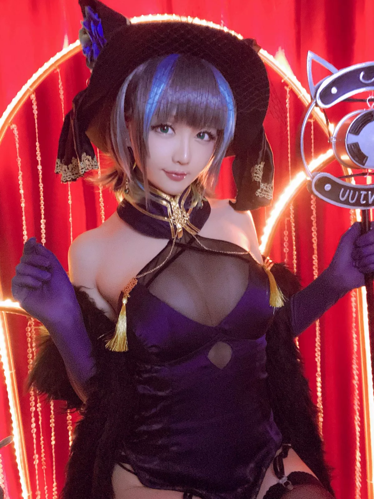 Xgyw.Org_Coser小姐姐星之迟迟柴郡音乐绚烂主题私房黑色薄透服饰配黑丝吊袜诱惑写真72P