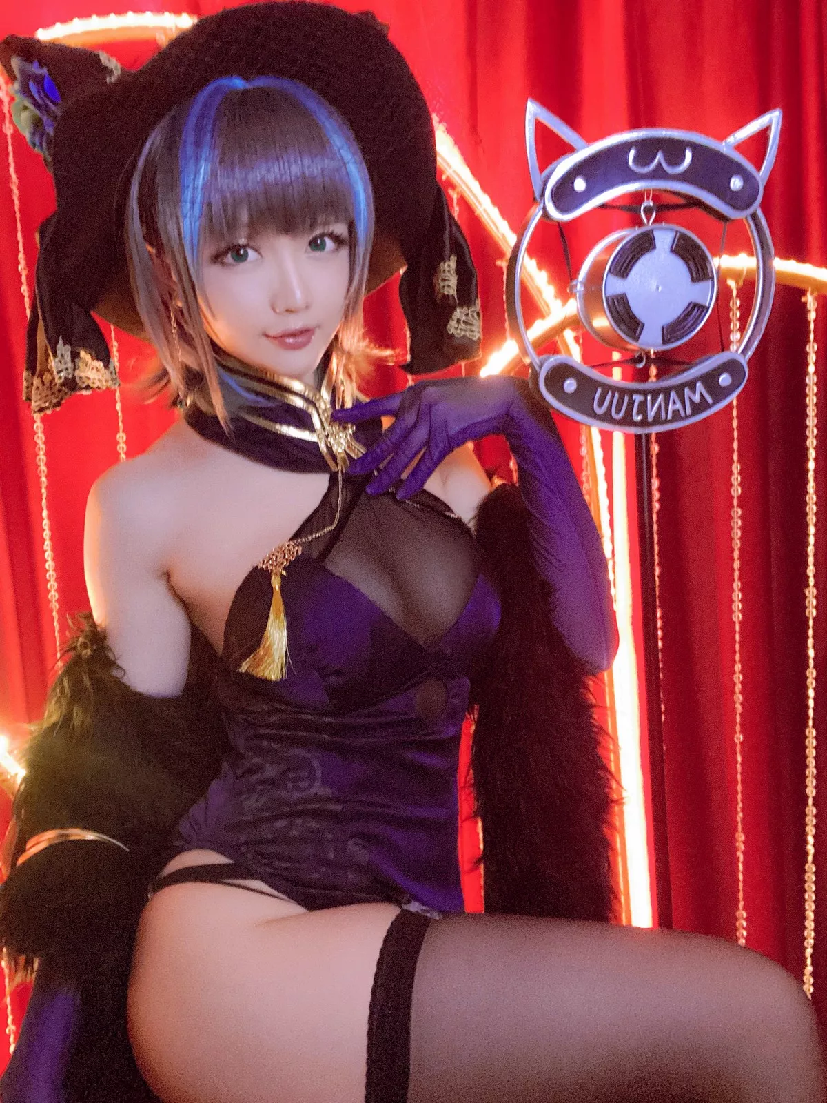 Xgyw.Org_Coser小姐姐星之迟迟柴郡音乐绚烂主题私房黑色薄透服饰配黑丝吊袜诱惑写真72P