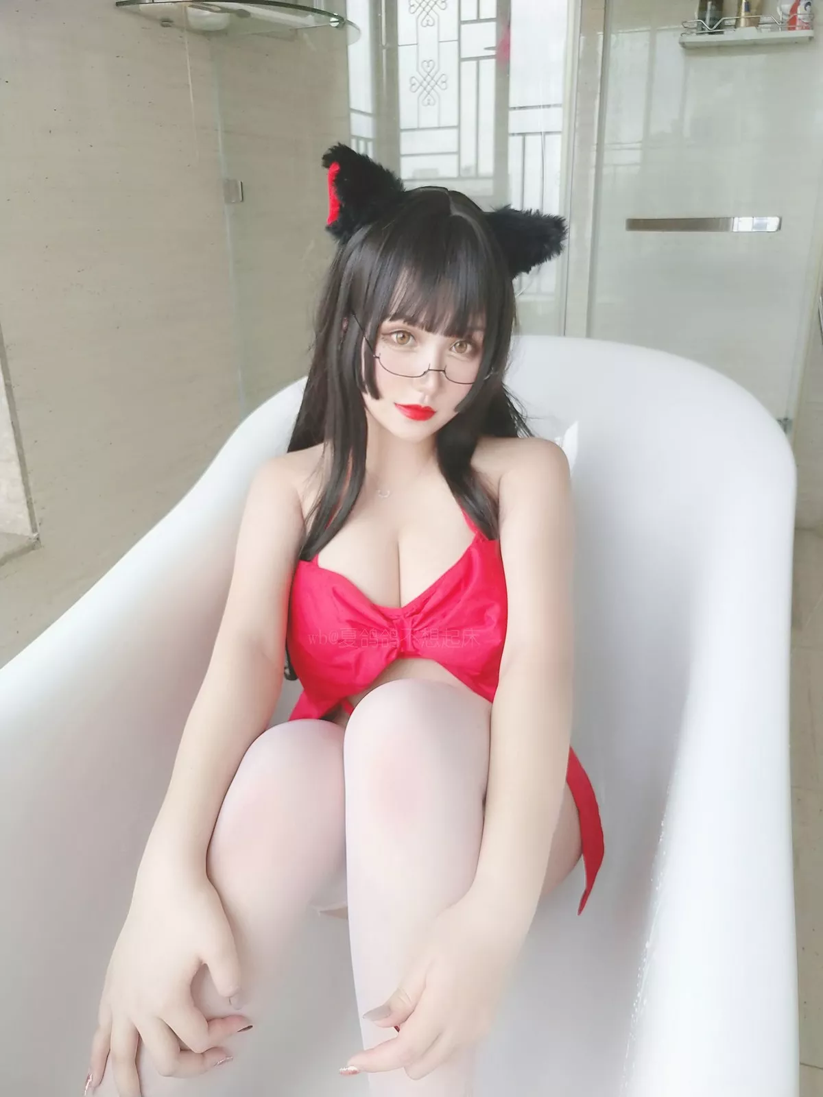 Xgyw.Org_人气Coser夏鸽鸽不想起床红丝带主题猫女郎装扮情趣内衣配白丝袜诱惑写真36P