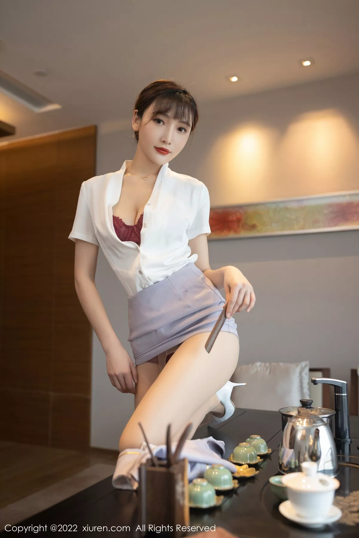 Xgyw.Org_XiuRen第4694期_模特陆萱萱珠三角旅拍茶艺师角色扮演红色内衣配肉丝诱惑写真78P