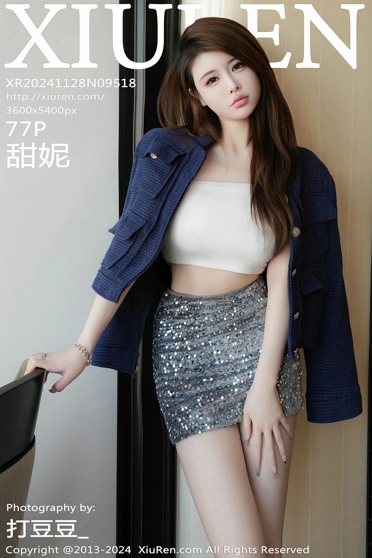 Xgyw.Org_XiuRen第9518期_模特甜妮性感白色抹胸内衣配银色短裙秀丰乳肥臀惹火诱惑写真77P